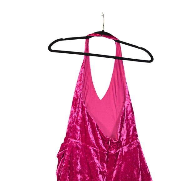 Lulus Womens Small Pink Velvet Maxi Dress Halter Slit Formal Prom Stretch NYE - Picture 12 of 16